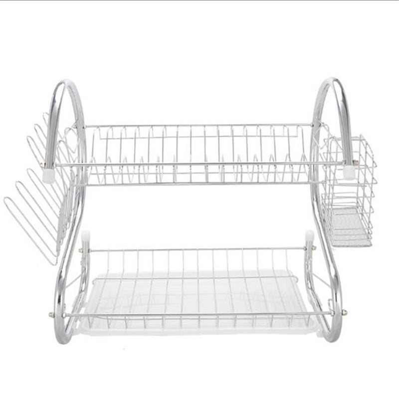 RONSHIN 2-Tier Dish Drying  Rack Rust-proof Dish Rack Utensil Holder Silver