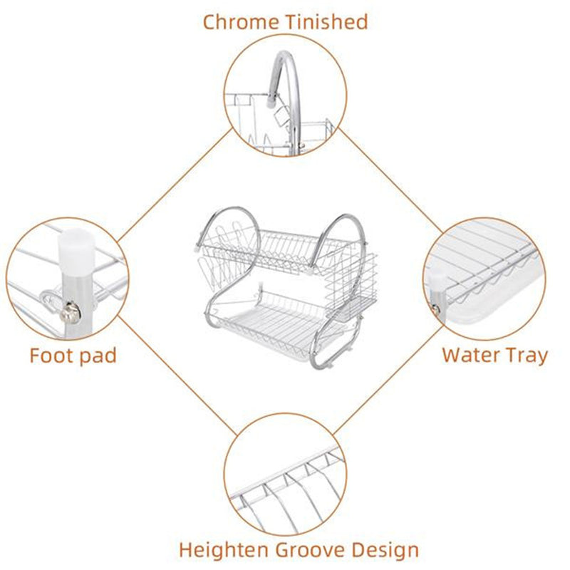 RONSHIN 2-Tier Dish Drying  Rack Rust-proof Dish Rack Utensil Holder Silver