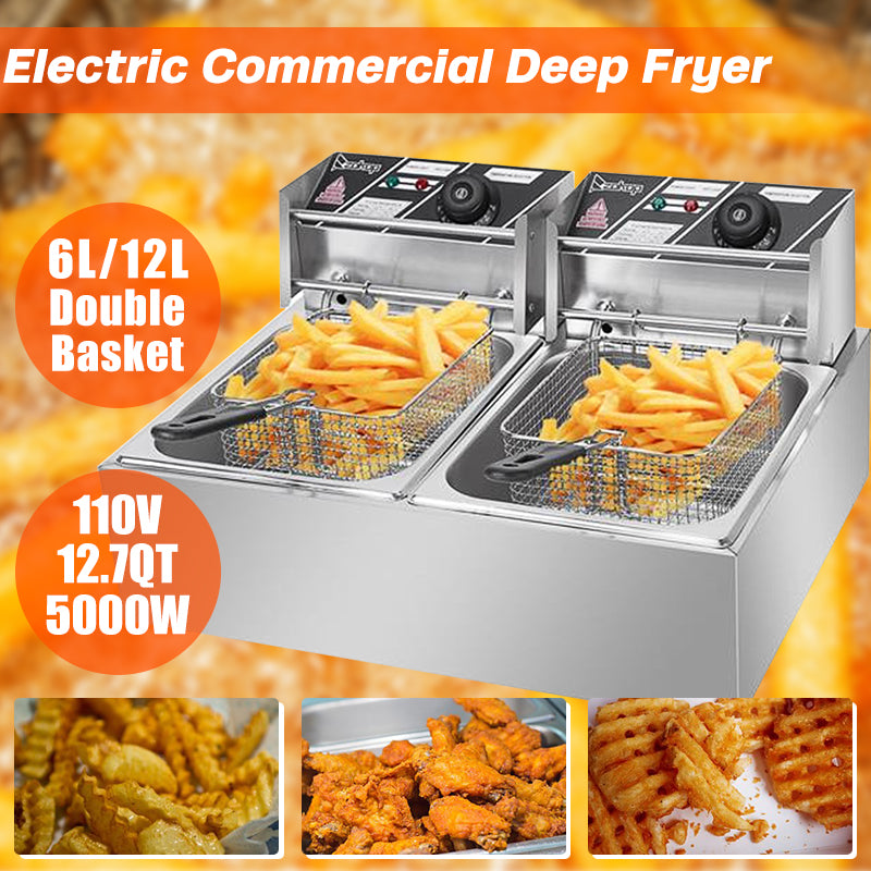 ZOKOP Electric Deep Fryer with Double Basket 2 Baskets Silver