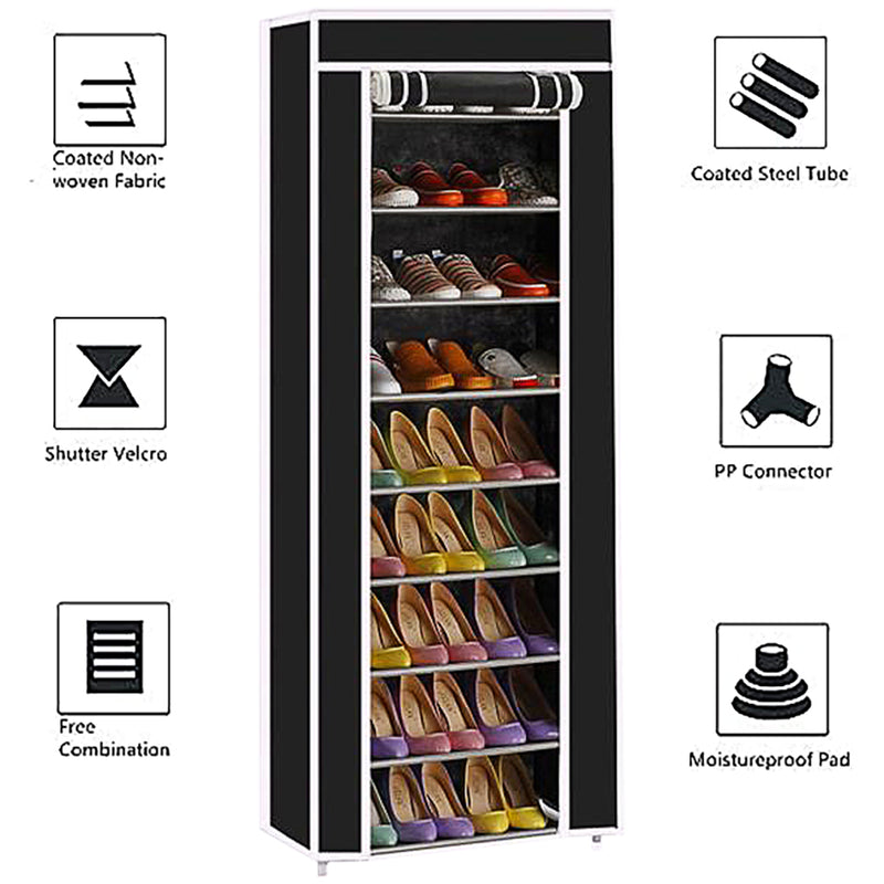 RONSHIN Non-woven 9 Tier Shoe Rack Shoe Shelf Storage Closet Organizer Cabinet