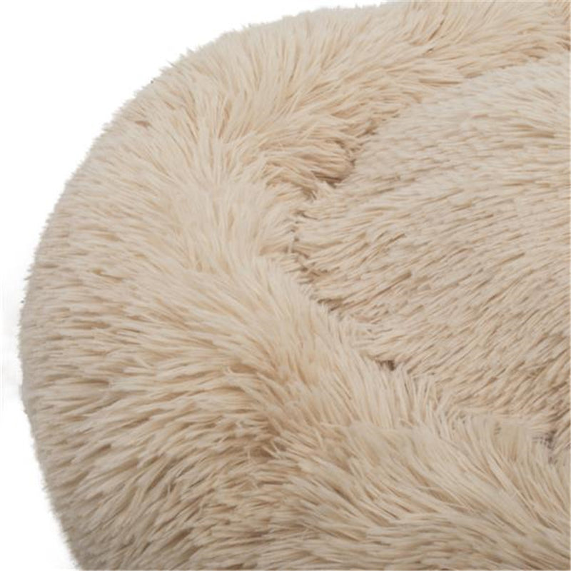 BEESCLOVER Round Plush Pet Bed Fluffy Soft Warm Calming Bed Dog Cat Sleeping Nest Khaki