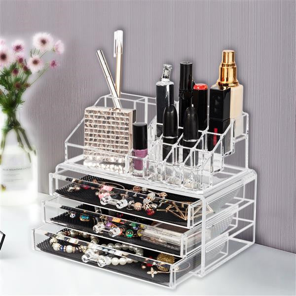 SHININGLOVE 2pcs/set Plastic Cosmetic Box Makeup Case 3-drawer Transparent