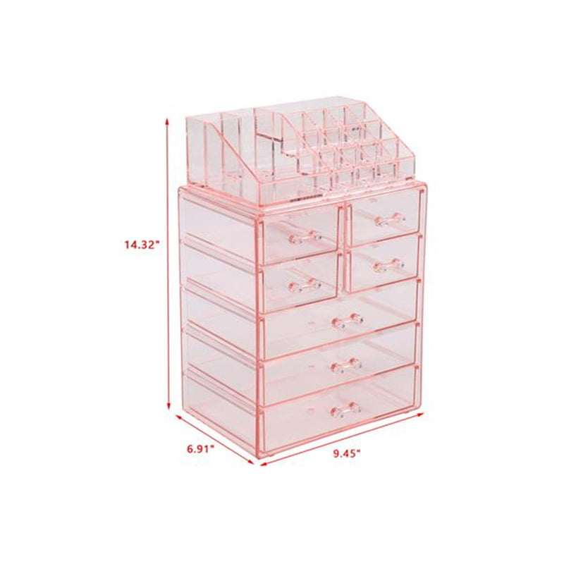 RONSHIN 2pcs Makeup Organizer Cosmetic Storage Drawers Pink