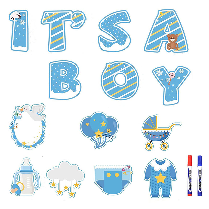 YIWA 14PCS Its a Boy Baby Shower Yard Sign with Stakes Waterproof Gender Reveal Yard Sign