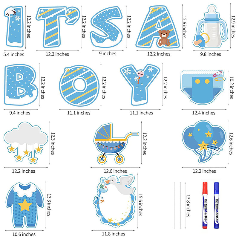 YIWA 14PCS Its a Boy Baby Shower Yard Sign with Stakes Waterproof Gender Reveal Yard Sign