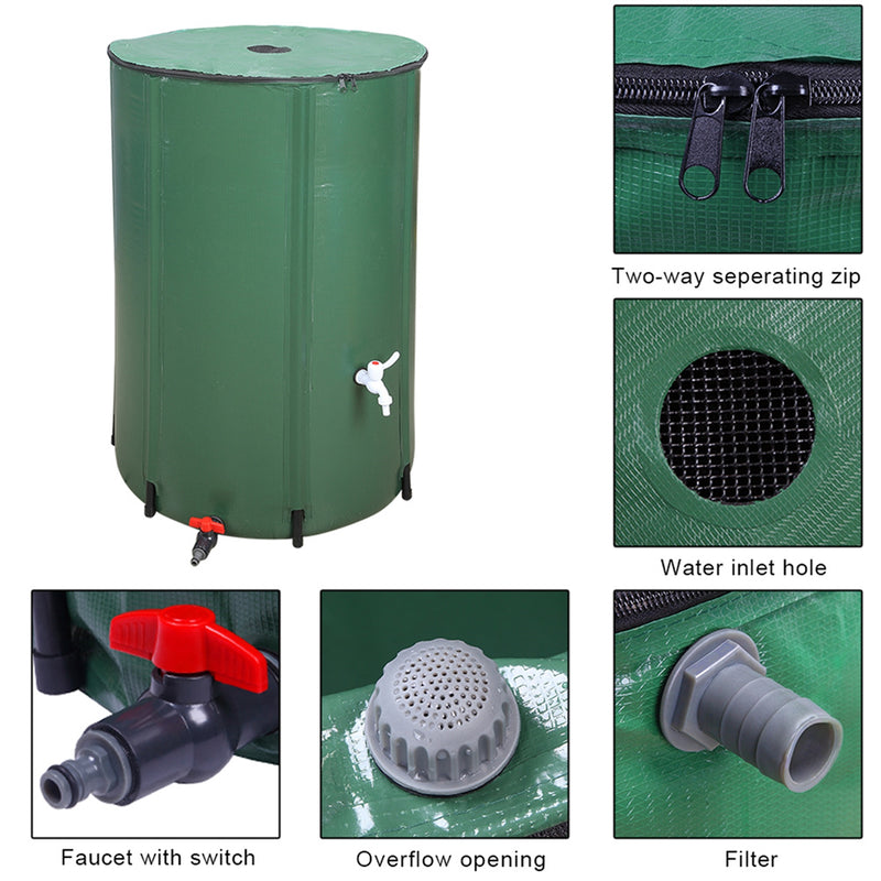 THBOXES 100 Gallon Folding Rain Barrel Foldable Rain Bucket Indoor Outdoor Green