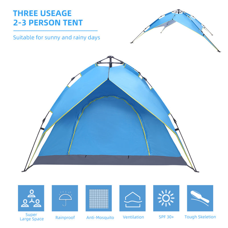 THBOXES Camping Tent 4-side Double-layer Double-door Hydraulic Easy Setup Tent Blue