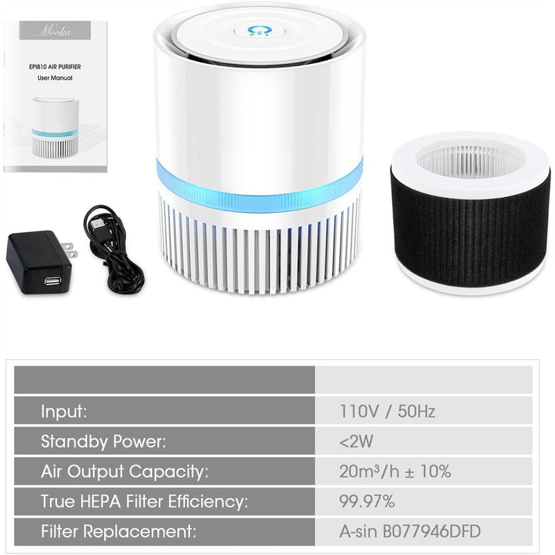 MOOKA Epi810 3-in-1 True Hepa Air Purifier Air Cleaner for Home Bedroom Bathroom