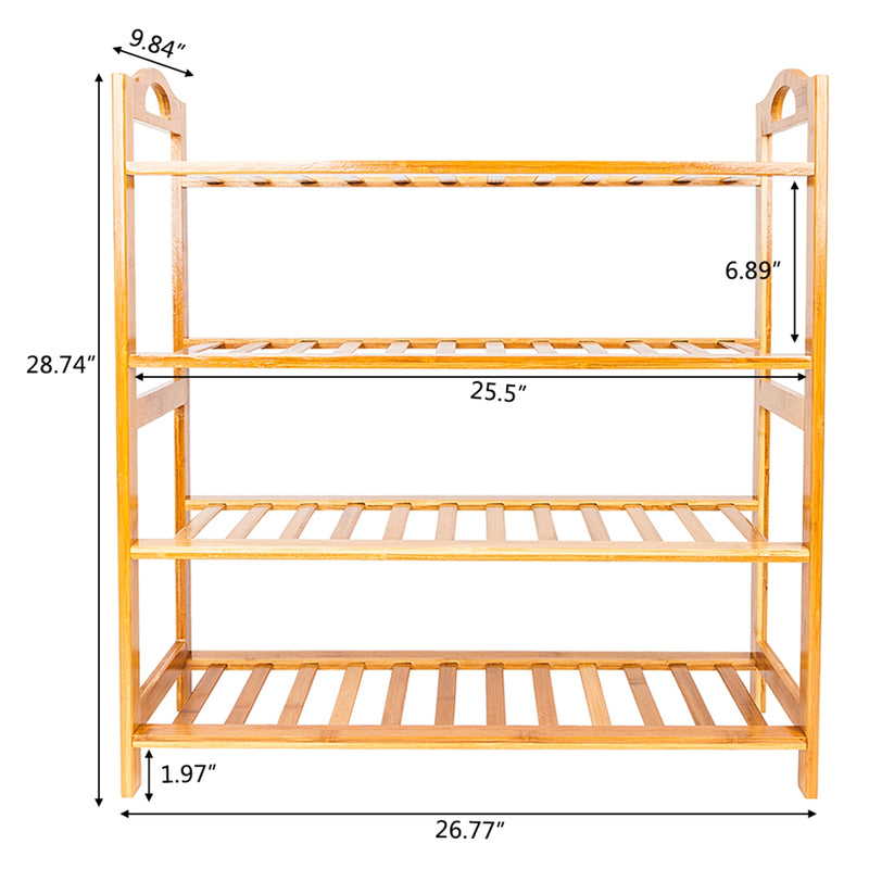 RONSHIN 4 Tiers Bamboo Shoe Rack 44.09lb Load Capacity Shoe Shelf Organizer