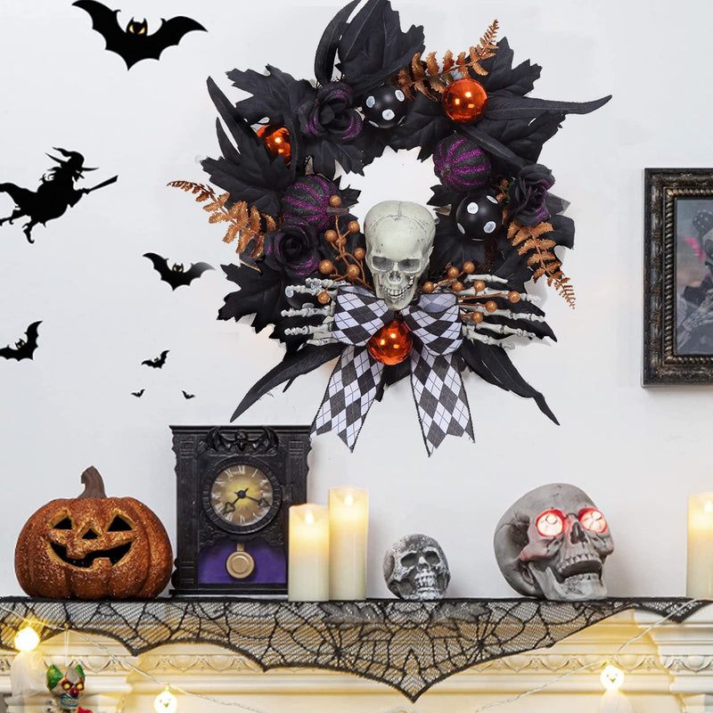 WHIZMAX Halloween Wreath for Front Door Skeleton Decorations