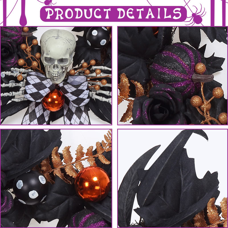 CYNDIE Halloween Wreath for Front Door Skeleton Decorations