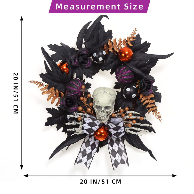 CYNDIE Halloween Wreath for Front Door Skeleton Decorations