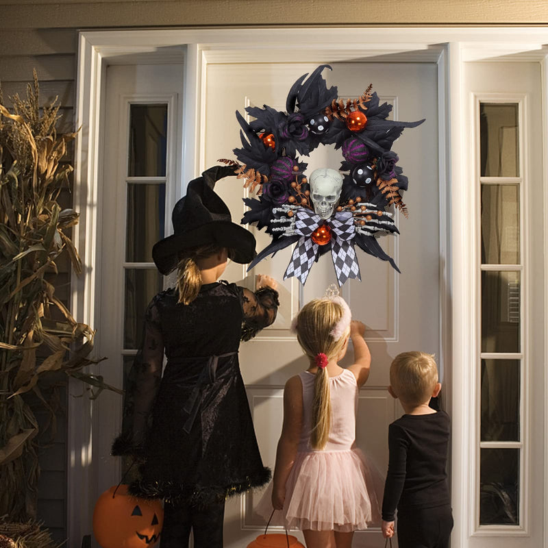 CYNDIE Halloween Wreath for Front Door Skeleton Decorations