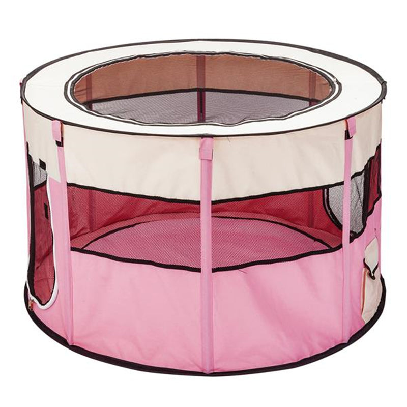 BEESCLOVER 40inch Folding Pet Game Fence Tent Portable Round Dog House Cat Nest Bed Pink