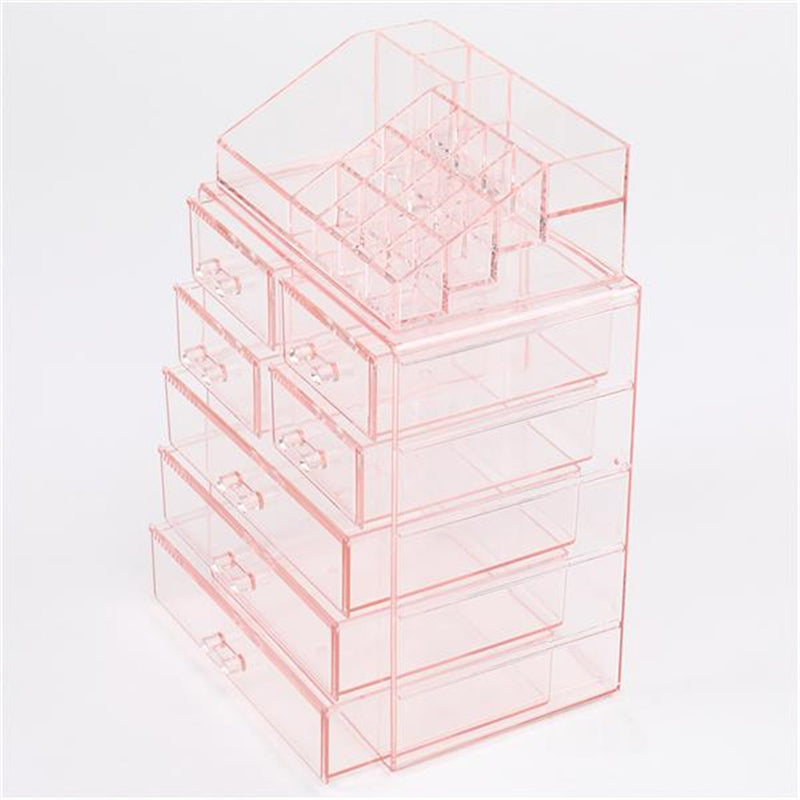 RONSHIN 2pcs Makeup Organizer Cosmetic Storage Drawers Pink