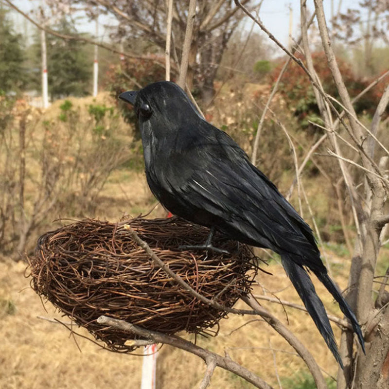 WHIZMAX 1pc Black Feathered Crow Extra Large Handmade Realistic Shape Birds For Halloween