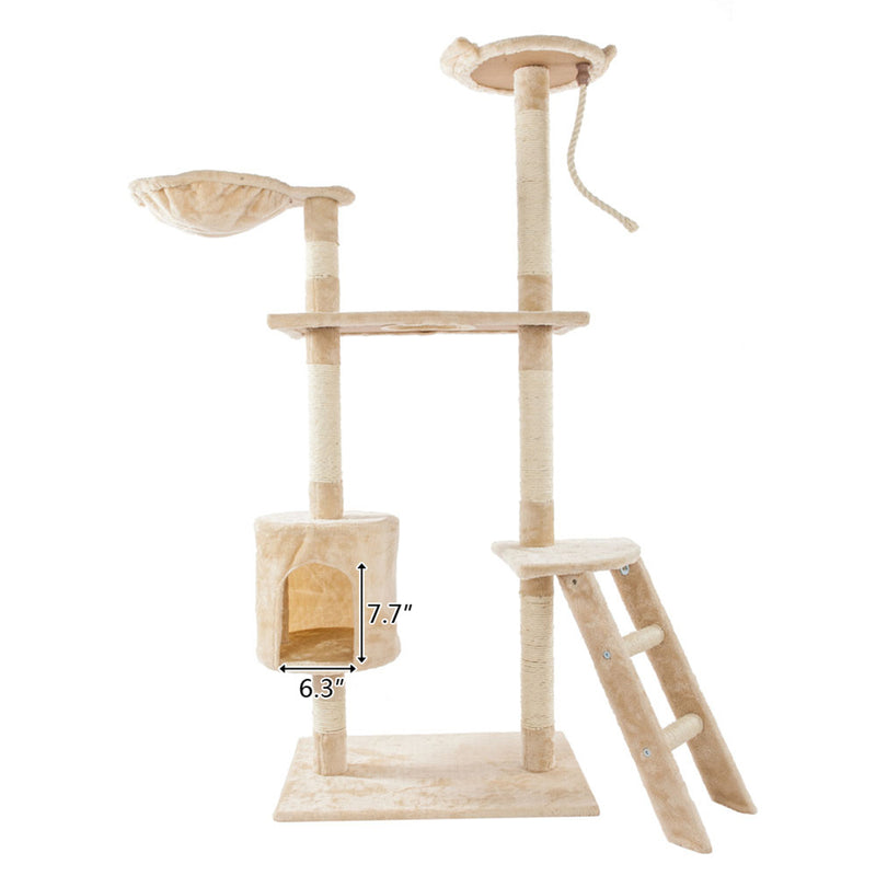 BEESCLOVER Multi-level Cat Tree Condo Cat Climbing Frame for Kittens Cats Pets Beige