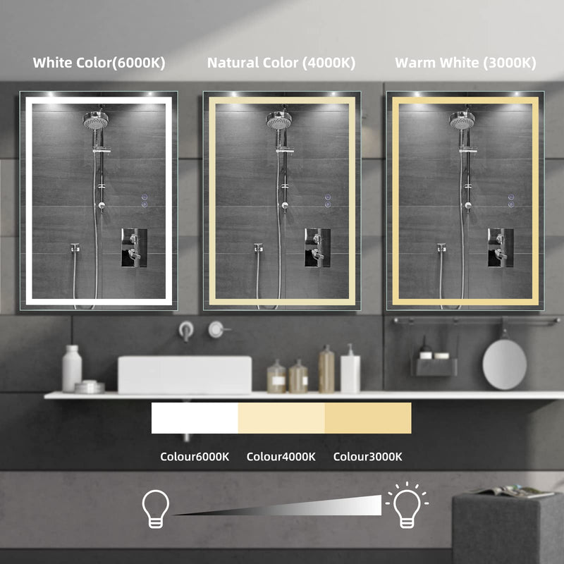 GARVEE LED Bathroom Mirror 24 x40 Large Dimmable Wall Mirrors with Front & Backlight Anti-Fog Shatter-Proof