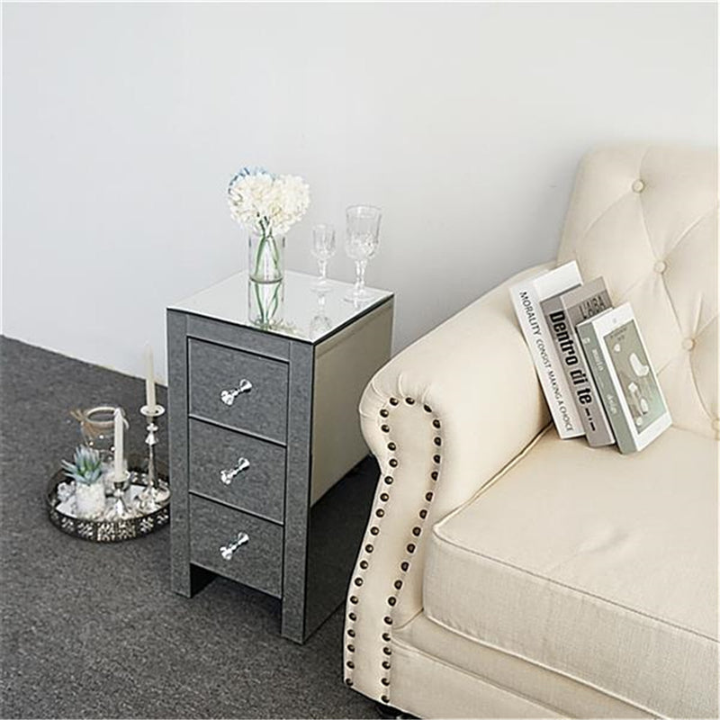 AMYOVE Mirrored Nightstand Bedside End Table with 3-Drawers for Bedroom Mini Cabinet