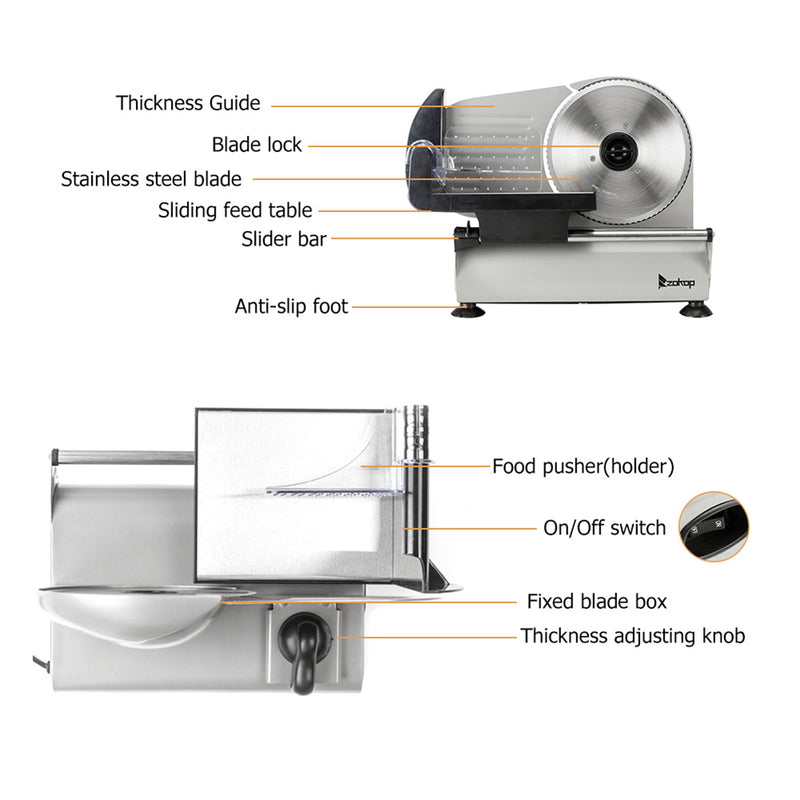 ZOKOP 7.5 Inch Electric Food Cutter 110v 150w Semi-Automatic Home Food Slicer Machine