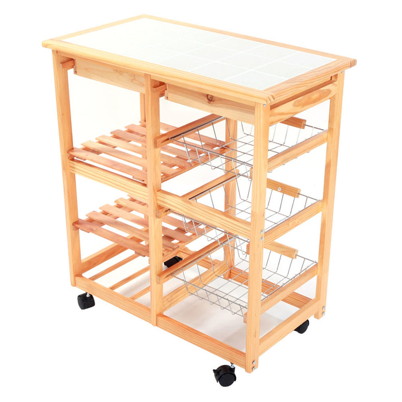 AMYOVE Wooden Dining Cart with 2-Drawer Removable Storage Rack Shelf