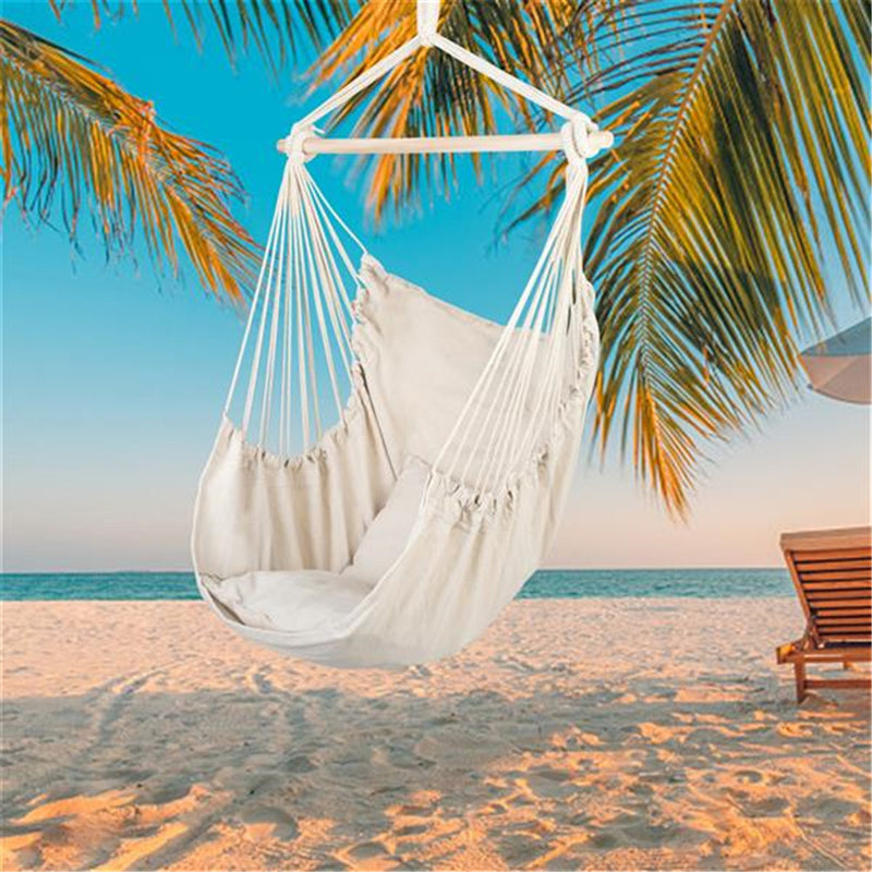 THBOXES Hammock Chair Durable Hanging Chair with Two Pillows Beige