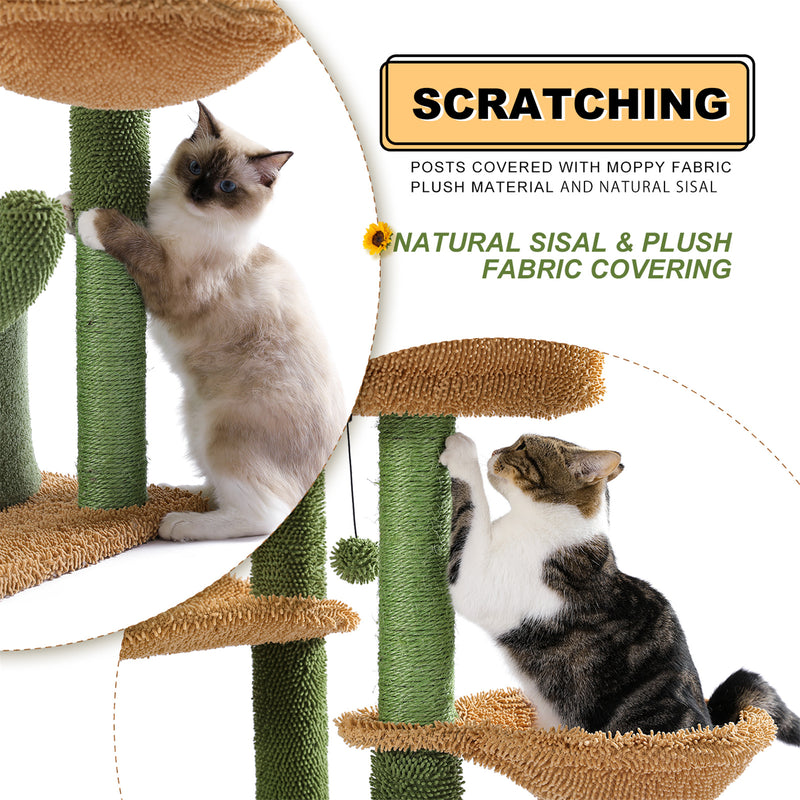 BEESCLOVER Cactus Cat Tree with Cozy Condos Sisal Scratching Post Cat Tower