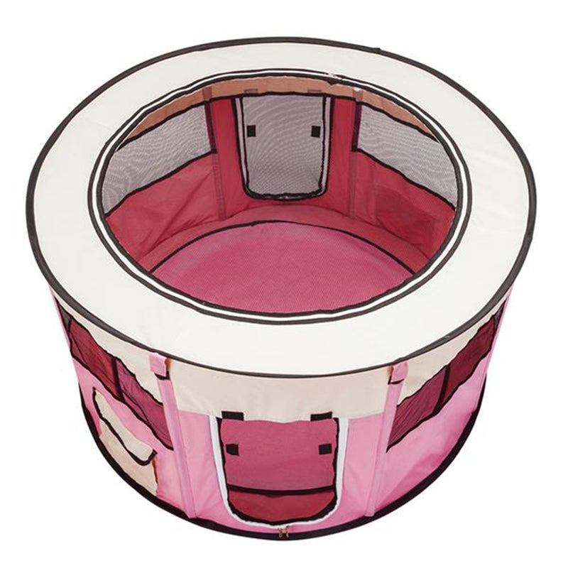 BEESCLOVER 40inch Folding Pet Game Fence Tent Portable Round Dog House Cat Nest Bed Pink