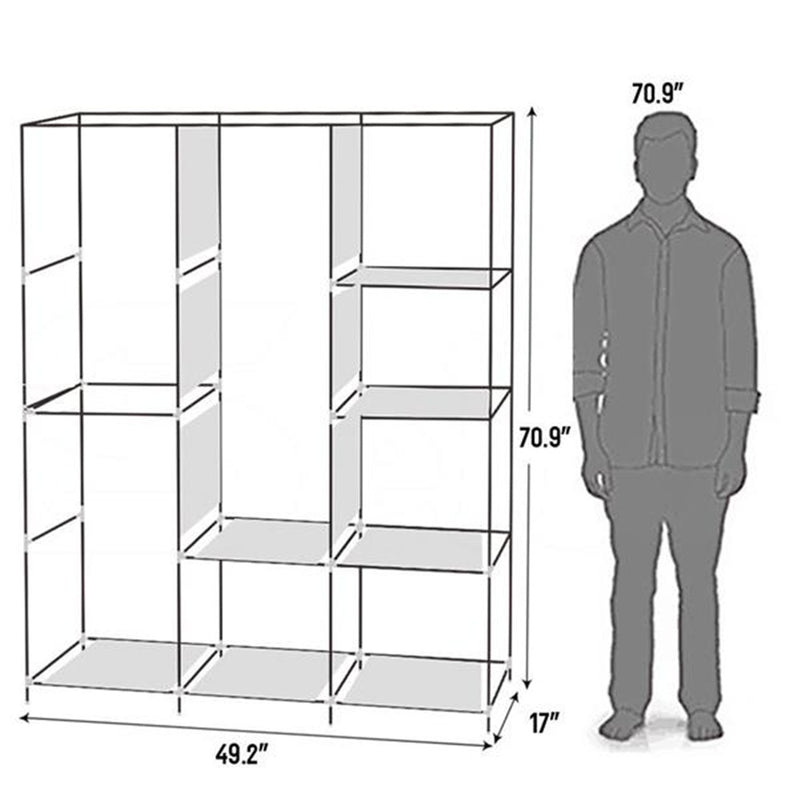 RONSHIN Portable Closet Wardrobe Clothes Rack 4-tier 8-rack W/3 Hanger 125*43.18*180cm Black