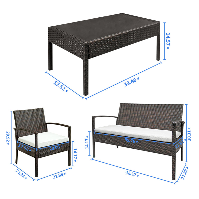 AMYOVE 4pcs Embossing Armrest Chairs Love Double Seat Single Sofa Coffee Table Rattan Sofa Set