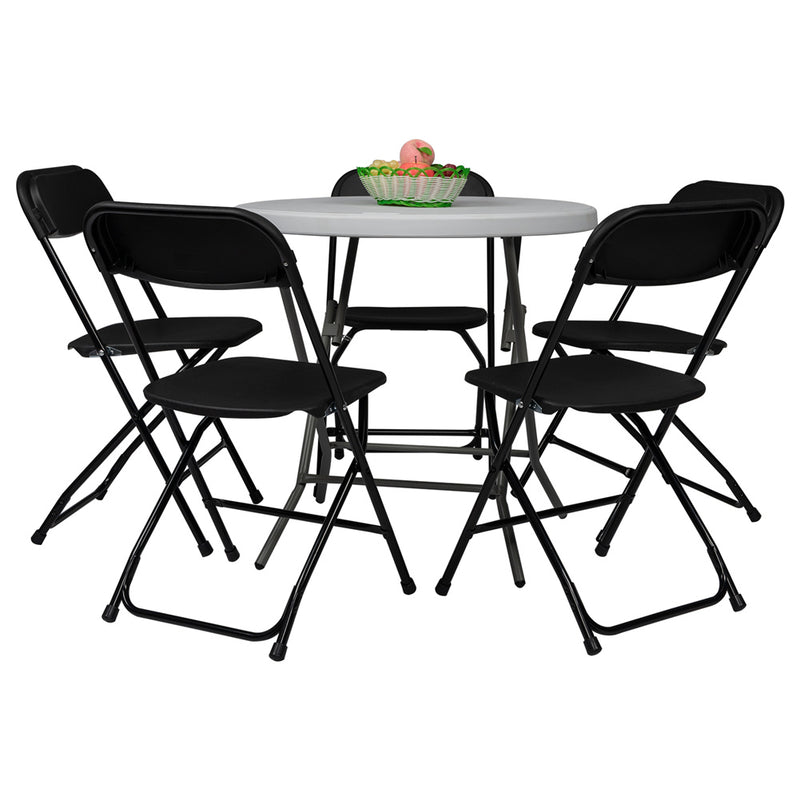 ALICIAN 5pcs Folding Chair Plastic Portable Stackable Patio Stool Black