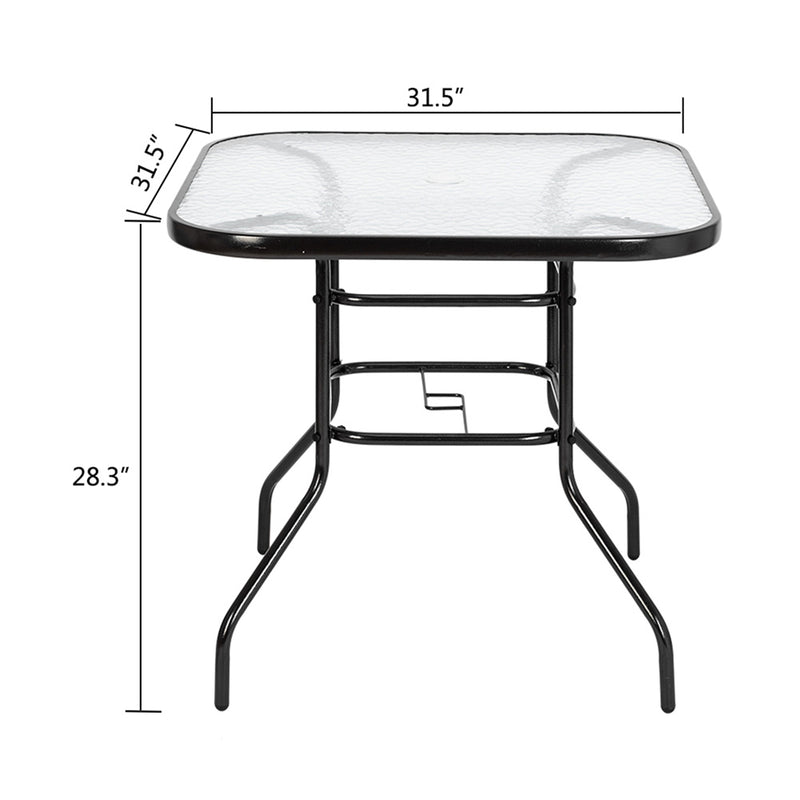 AMYOVE Outdoor Dining Table Weather-Proof Patio Garden Square Tempered Glass Table