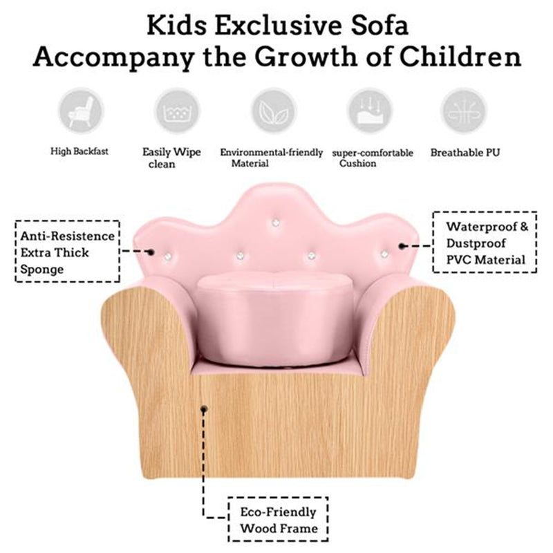 ALICIAN Children Sofa Solid Wood Composite Board Crown-Shape Single Sofa Pink