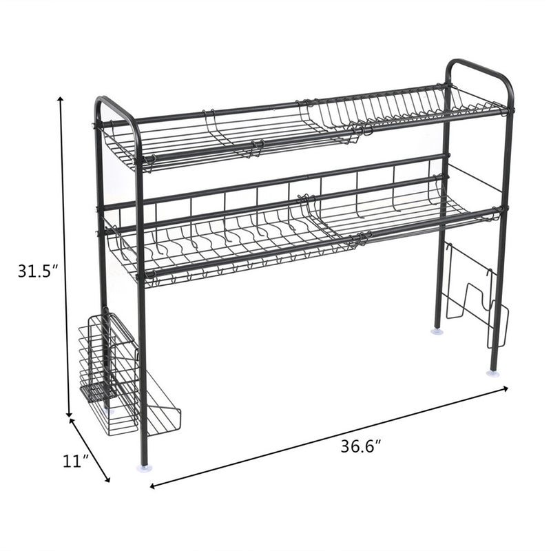 RONSHIN Single Layer Bowl Rack Shelf Dish Drainer 90cm Inner Length Kitchen Organizer Black