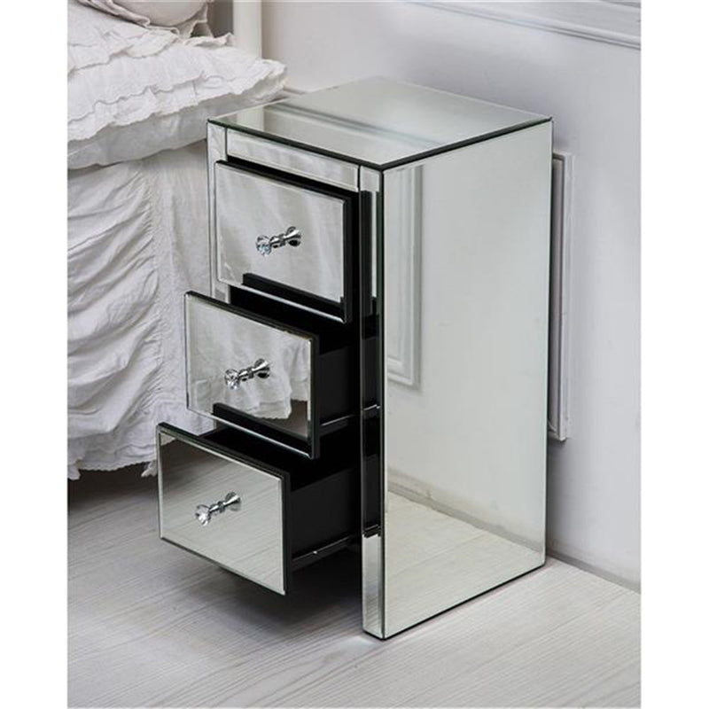 AMYOVE Mirrored Nightstand Bedside End Table with 3-Drawers for Bedroom Mini Cabinet