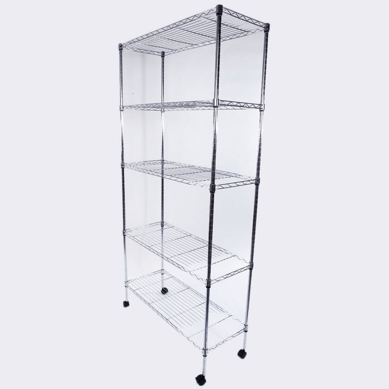 RONSHIN 5-Layer Iron Shelf with 1.5" Smooth Wheels Chrome Plated Storage Rack Organizer