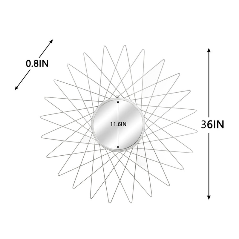 RONSHIN Round Mirror with Radial Triangle Edge Decorative Mirror 90.17*2*90.17cm Silver