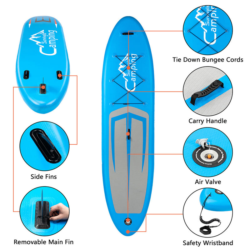 THBOXES Inflatable Stand Up 11ft Paddle Board with Removable Fin Surfboard Sup Blue Gray