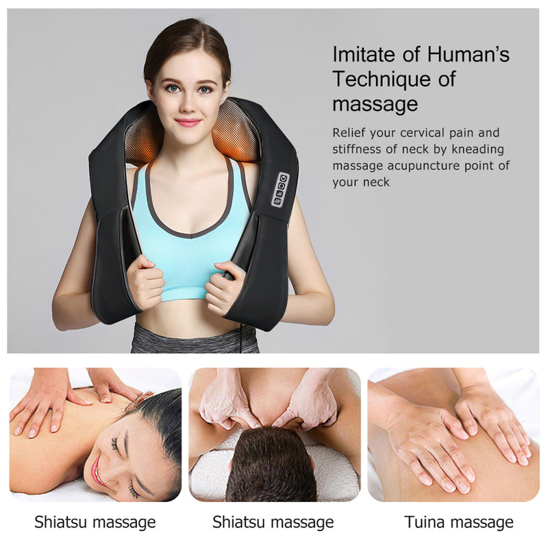 DSSTYLES U-shaped Shoulder Neck Massager 3-speed Rolling Kneading Massager Black