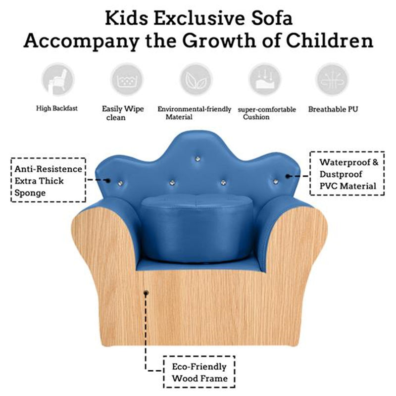 ALICIAN Children Sofa 58*38*48cm Solid Wood Composite Board Rectangular Sofa Blue