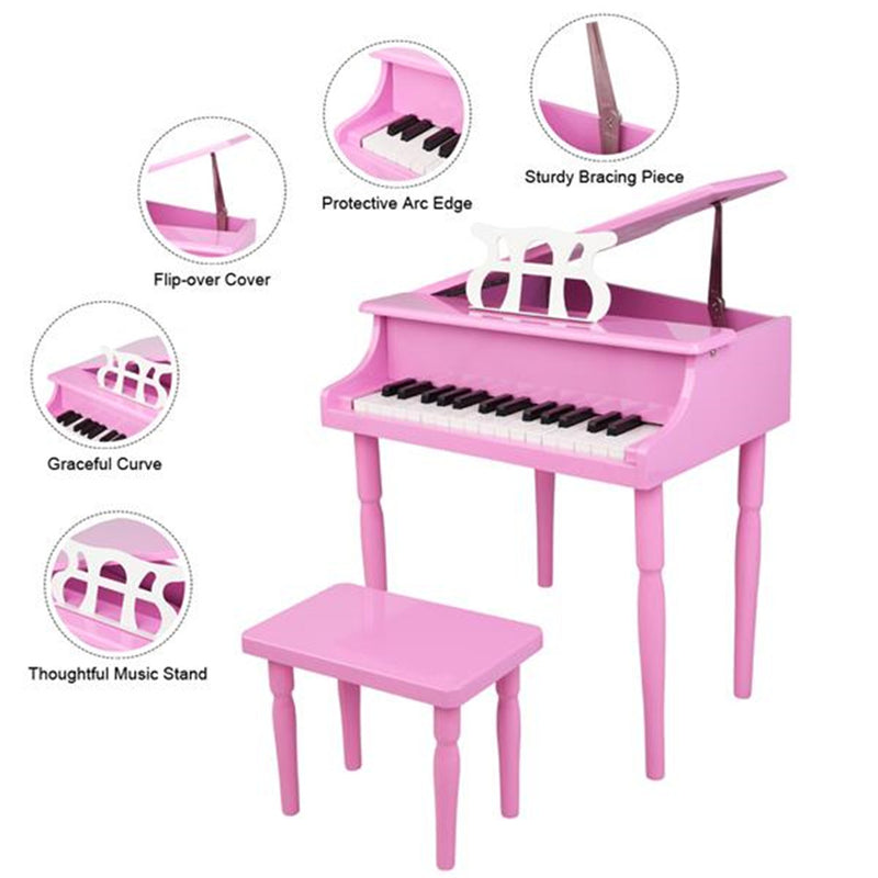 YIWA Children 30-key Wooden Piano With Music Stand 4 feet Piano Toys Pink