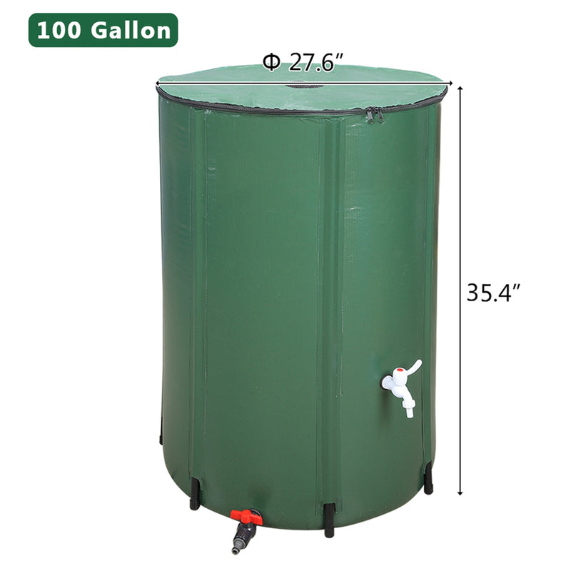 THBOXES 100 Gallon Folding Rain Barrel Foldable Rain Bucket Indoor Outdoor Green