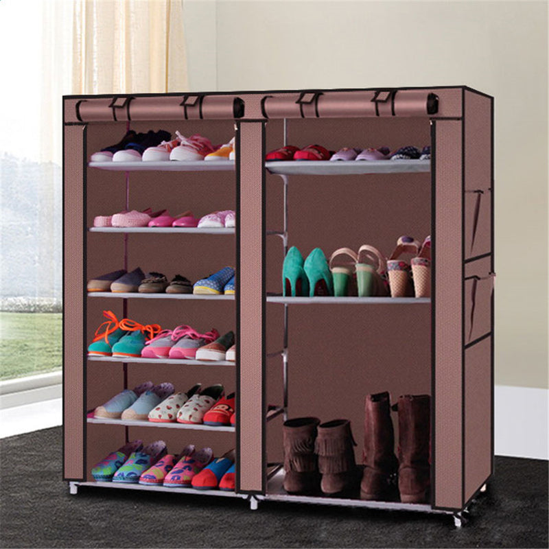 RONSHIN Double Row 9-compartment Shoe Cabinet Boots Storage Case Coffee