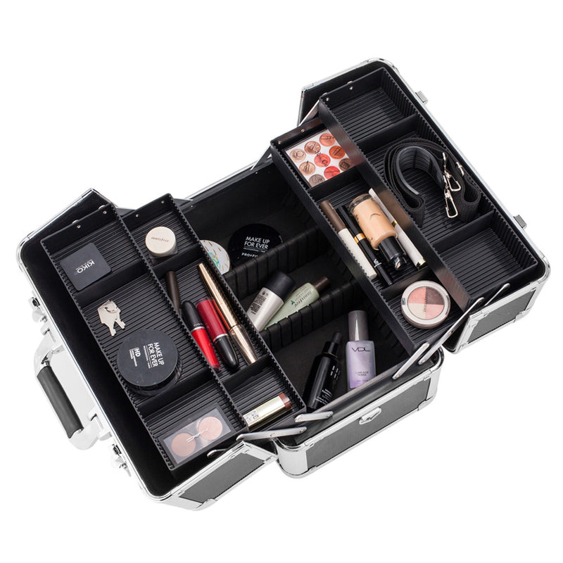 SHININGLOVE Double-open Cosmetic Storage Box Travel Beauty Cosmetic Case Black