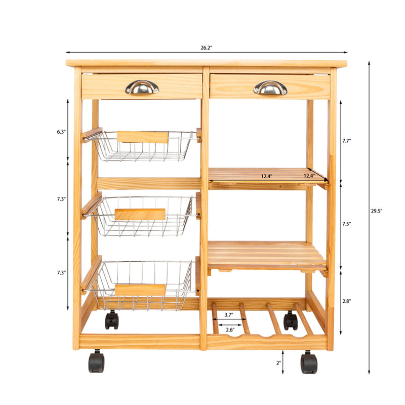 AMYOVE Wooden Dining Cart with 2-Drawer Removable Storage Rack Shelf