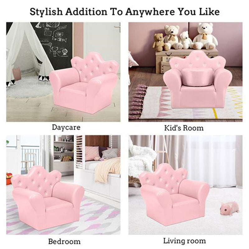 ALICIAN Children Sofa Solid Wood Composite Board Crown-Shape Single Sofa Pink