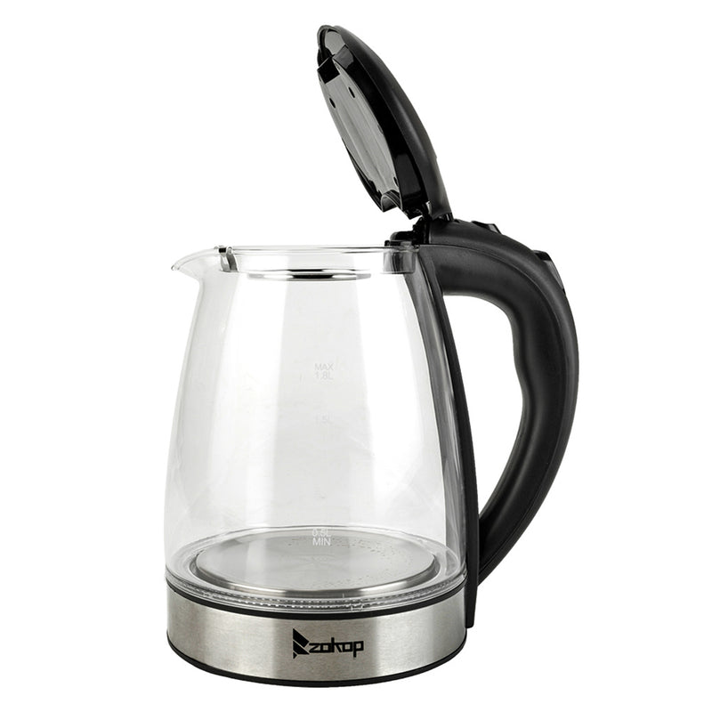 ZOKOP 1.8L Electric Glass Kettle with Filter Black