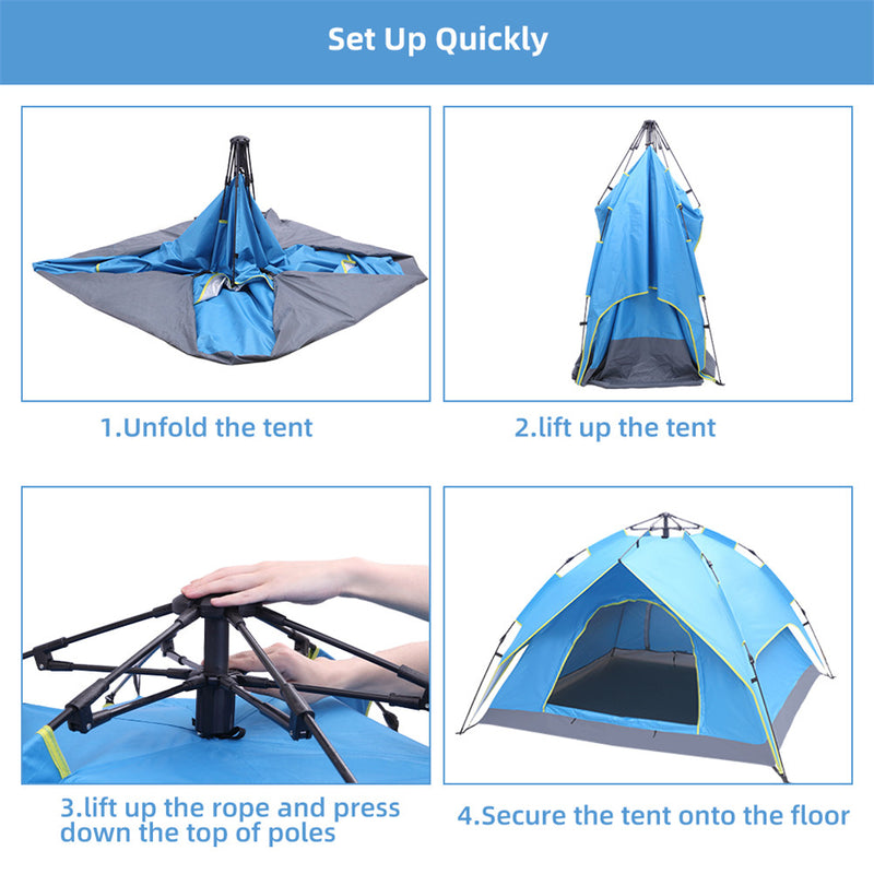 THBOXES Camping Tent 4-side Double-layer Double-door Hydraulic Easy Setup Tent Blue