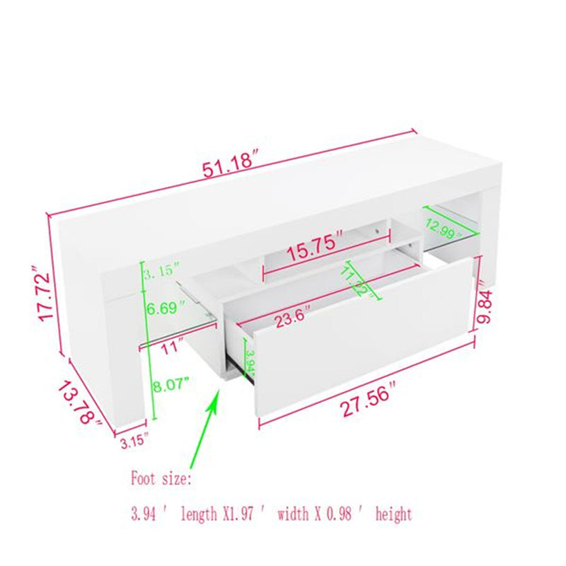 ALICIAN LED Cabinet TV White Particle Board TV Stand w/Single Drawer White