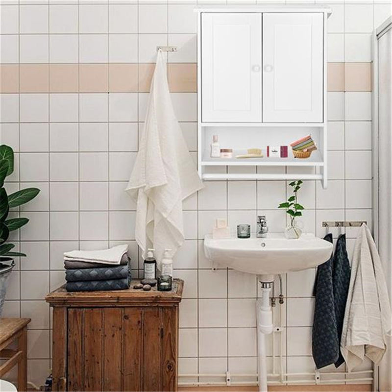 AMYOVE 2-Door Bathroom Wall Cabinet Cupboard 65x48.7x14.6cm White